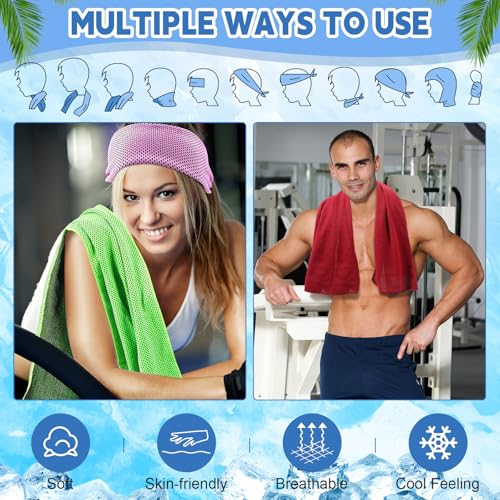 Peryiter 20 Pack Cooling Towels Bulk for Neck and Face Cooling Towel for Hot Weather Quick Dry Sweat Towel Soft Breath Portable with 20 Storage Bags for Gym Yoga Athletes Sports Fitness