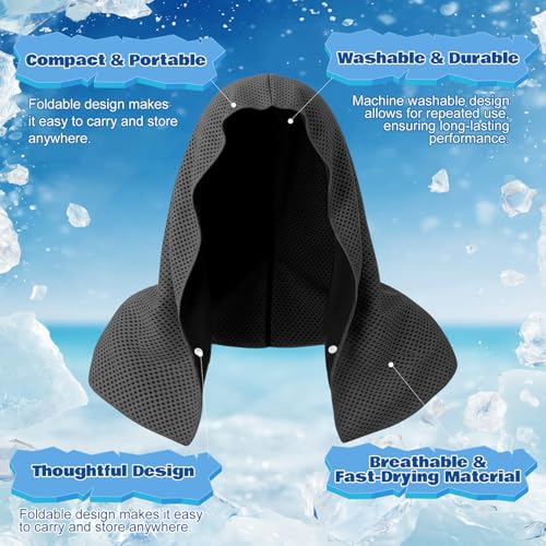 Honoson 12 Pcs Cooling Hooded Towels for Neck and Face UPF 50 Sun Protection Cooling Neck Wrap Breathable Ice Towels for Outdoor Work Running Fishing Gardening (Dark Gray,Light Gray)