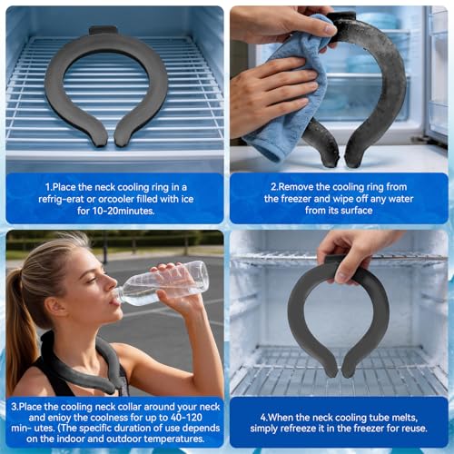 Neck Cooling Tube - Reusable Ice Neck Cooler, Wearable Cooling Neck Wrap for Personal Cooling Relief, PCM Cooling Device for Hot Flashes, Summer Heat, Outdoor Sports, Work & Travel (Black)