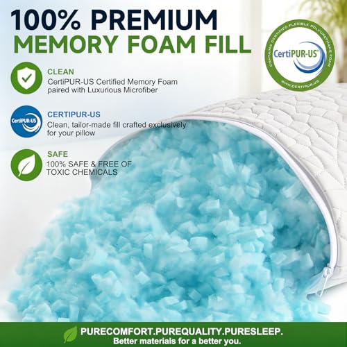 SUPA MODERN Cooling Pillow Queen Size Set of 2, CertiPUR-US Shredded Memory Foam Pillows for Sleeping, Cool Bed Pillows for Hot Sleepers, Adjustable Firm Pillow for Side,Back,Stomach Sleepers