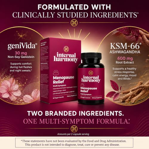 Menopause Relief for Women Reduces Hot Flashes 60 Count | Black Cohosh, Genivida & Ashwagandha Vitamin B6 B12 Relieve Night Sweats & Stress, Mood & Energy Support, Libido Boost 30 SVG