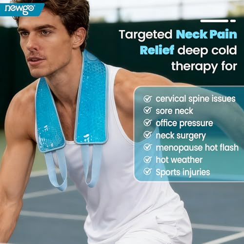 NEWGO Ice Pack for Neck Pain Relief, FSA Eligible, Blue | Double-sided Material, Neck Ice Wrap for Cervical Pain, Office Pressure, Sports Injuries, and Swelling, 24.8" x 4.13"
