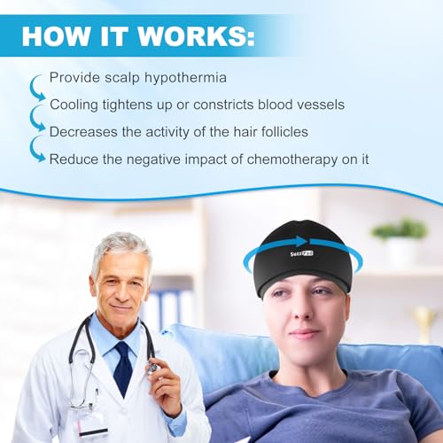 SuzziPad Chemo Cooling Cap for Chemotherapy Care for Women and Men, Black | 360° Full-Head Cold Cap With Soft Lycra & Reusable Solid Gel, Soothes Migraines, Tension Headaches & Chemo Discomfort