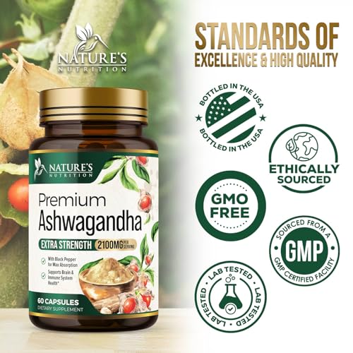 Ashwagandha Supplements - Premium Ashwagandha Capsule for Women & Men, Natural Antioxidant Support Ashwa Root Extract, Extra Strength Calm Support with Black Pepper, Vegan - USA Bottled - 60 Capsules