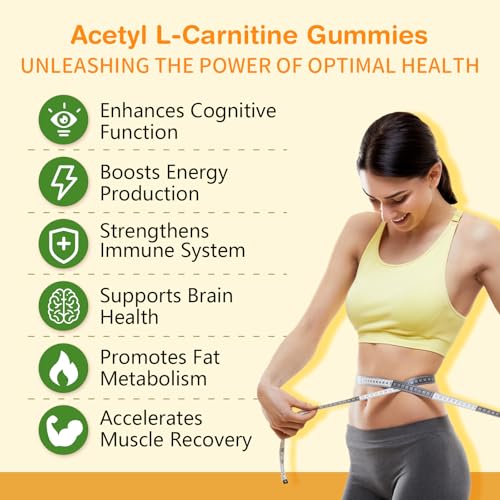 Acetyl L-Carnitine Supplement, Natural Nutrition Supplement for Boost Energy, Immunity, Vegan, Orange Flavor, 60 Count