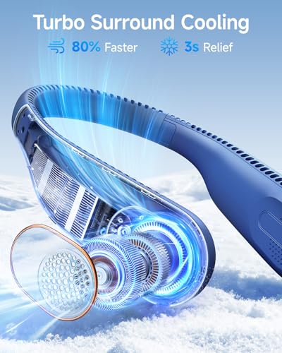 SWEETFULL Portable Neck Fan: 5200mAh Bladeless Personal Fan | 4 Speeds, 20H Max Runtime, No Hair Twist Quiet Wearable Fan for Travel | Birthday Gifts for Men Women Mom Dad