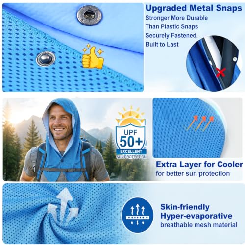 Upgrade Dual-Layer Strong Cooling Hoodie Towel UPF 50+ Sun Proteciton | Instant Ice Cooling Towel for Neck & Face Neck Wraps Cooler for Outdoor Work,Sports,Yoga,Camping & Hot Weather