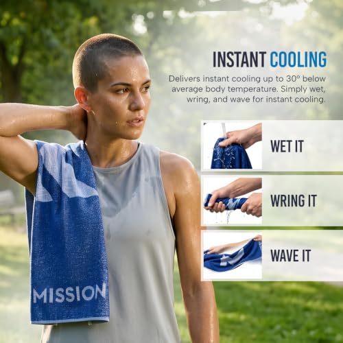 MISSION Instant Cooling up to 8 Hours Enduracool+ Performance Towel, UPF 50, Fast Drying, for Outdoors, Running, Sports, Hiking, Camping, Gym (Cobalt Blue, Medium)