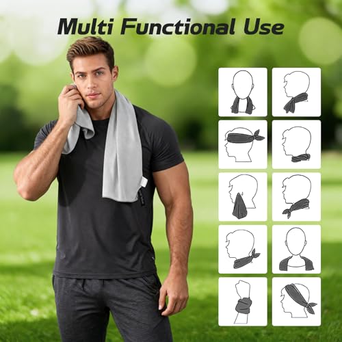 REDKISS 4 Pack Cooling Towels (39"x11"), Ice Towel, Soft Breathable Chilly Towel, Microfiber Towel for Sport, Running, Workout,Gym, Camping & More Activities - Grey