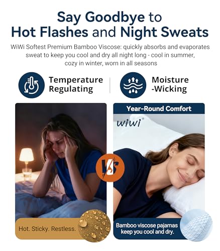 WiWi Bamboo Viscose Womens Pajamas Cooling Sleepwear for Hot Flashes S-4X