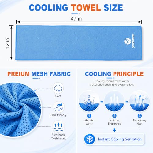 YQXCC 2 Pack Cooling Towels (47"x12"), Ice Cool Towel for Neck & Face | Cooling Neck Wraps, Soft Breathable Microfiber Chilly Towel for Yoga, Golf, Gym, Running, Camping & Hot Weather