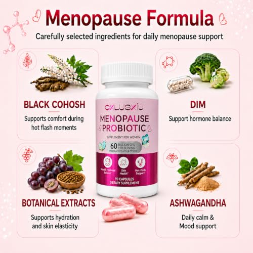 Menopause Supplement for Women, Night Sweat & Hormone Free Hot Flash Relief, Menopause Balance Capsules with Probiotics, Black Cohosh, Support Complete Pre Peri Post Menopause, 90 Capsules
