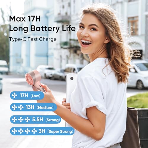 AMACOOL Portable Handheld Turbo Fan, Rechargeable Battery Personal Fan | Gifts for Mom Her Women Girl, Cool Metal Body, Mini Pocket Fans for Camping Outdoor Makeup Travel Essentials