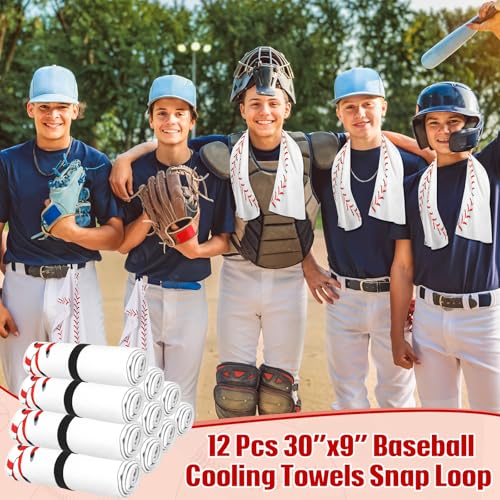 HunnmingRe 12 Pcs Mini Baseball Cooling Towel with Snap Loop, 30" x 9" Cooling Towel for Neck and Face Breathable Chilly, Microfiber Sport Rags for Baseball Team Gift, Cold Sweat Rag for Sport