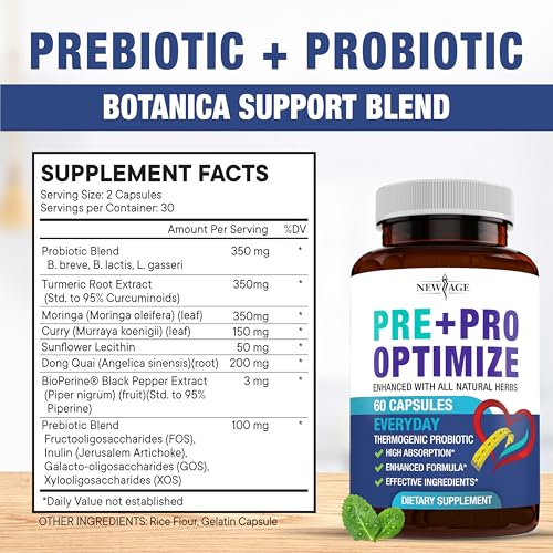 NEW AGE Pro Optimize Probiotics for Women, Menopause, Digestive Health - Support for Bloating, Hot Flashes, Joint Support, Night Sweats - Gut Health & Metabolism - Dong Quai (60 (Pack of 1))