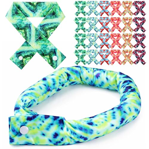 Hanaive 6 Pcs Cooling Neck Wraps with Button Tie Dye Neck Cooler for Hot Weather Ice Cooling Bandana Scarf for Summer Men Women (Tie Dye-2)