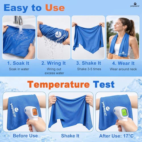 YQXCC 4 Pack Cooling Towels, 40"x12", Cool Cold for Neck & Face | Soft Breathable Microfiber, Instant Cool Sports Towel for Gym, Yoga, Golf, Running, Camping, Outdoor Activities & Hot Weather