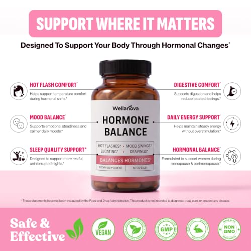 Hormone Harmony for Women – Natural Hormonal Balance Support for Menopause | Perimenopause, Menopause, Hot Flashes, Mood Swings, Cravings, Bloating Relief, 60 Capsules