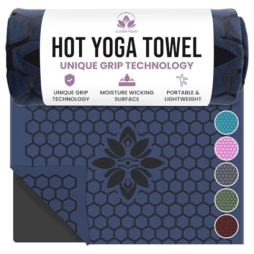 Hot Yoga Mat Towel – Non-Slip Grip for Hot Yoga, Sweat Absorbent, Honeycomb Silicone Grip, Stays Flat – Ideal for Pilates, Travel, Washable & Lightweight - Dark Blue