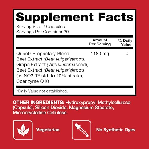Qunol 3-in-1 Beet Roots Capsules with CoQ10, Blood Pressure Support, 60ct