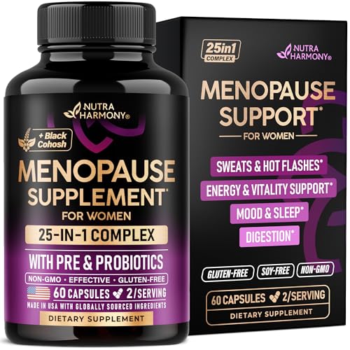 Menopause Supplements for Women - Black Cohosh, Pre & Probiotics - 60 Caps | Sweats & Hot Flashes Relief - Digestion, Sleep & Mood Support - 25in1 Complex - Dong Quai, Red Clover & Vitamins - Lab Tested