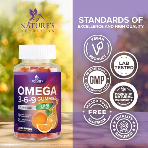 Omega 3 6 9 Gummies - Vegan Omega 3 Supplement Gummy - Essential Fatty Acids Oil 369 Complex Heart Support & Brain Support for Women, Men & Pregnancy, Fish Free Non-GMO, Orange Flavored - 120 Gummies
