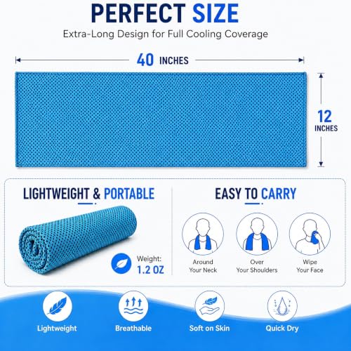 Cooling Towels for Neck and Face, Instant Cooling Towel,4 Pack with Hooks | Instant Cooling Towel, Water Activated, Soft Microfiber, Reusable,4 Pack with Hooks, Great for Golf Gym Running Sports