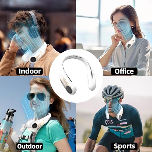 Portable Neck Fan, Personal Wearable Bladeless Fan for Outdoor Indoor, LED Display, 360° Cooling, 4-Speeds, 6000mAh USB Rechargeable, Birthday Gifts for Men Women Dad Mom (White)
