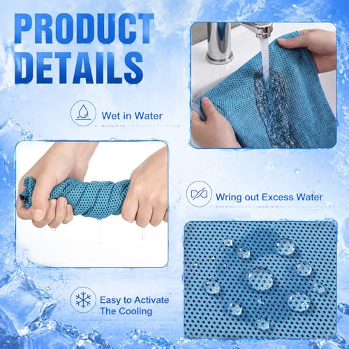 Honoson 12 Pcs Cooling Hoodie Towel Set, 6 Double-Layer Cooling Head Wrap & 6 Flat Ice Towels UPF 50+ Sun Protection Breathable Neck Face Towels Bulk for Hot Weather Sports Running(Blue)