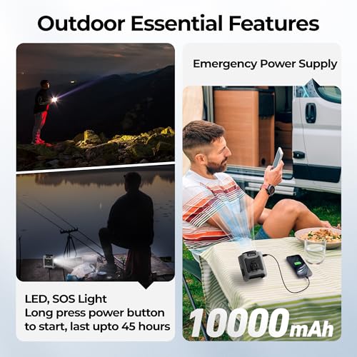 AMACOOL Portable Waist Fan Clip On, 10000mAh Wearable Shirt Fan with Light | MAX 40H Work Time, 16000RPM Powerful 5 Speeds Belt Fans Personal Cooling Fans, Gifts for Men Women Outdoor Jobsite Travel