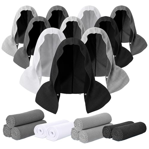 Honoson 20pcs 20Pcs Cooling Hood Towel,Dark Gray, Light Gray, White, Black | 12x25Inch Hoodie Towel Bulk for Neck Face 40x12 Inch Quick Dry Sweat Towels Instant Ice Cold Towel for Hot Weather Yoga Gym