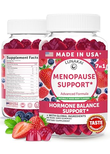 Lunakai USA Made Menopause Relief Gummies – Natural Menopause Supplements for Women with Black Cohosh & L-Theanine – Daily Support for Hot Flashes, Night Sweats & Hormonal Balance, 60ct