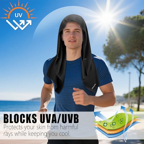 AOPREL Cooling Hoodie Towel Magnetic Lock Towels for Neck and Face UV Protection, Moisture-Wicking for Camping Gym and Yoga