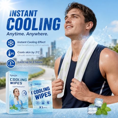 10PCS Instant Cooling Towels ，Cooling Wipes with Refreshing Mint Scent, Cold Camping Towel, Long-Lasting 3-Hour Chill, Lightweight & Portable for Gym, Hiking, Golf, Concerts, and Outdoor Sports