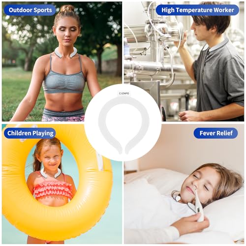 2PCS PCM Neck Cooling Tube with Insulated Bag, Reusable Ice Ring Neck Cooler Wrap, Wearable Cooling Neck Ring for Hot Weather in/Outdoor Sports, TPU Freezable Collar (Blue+White)