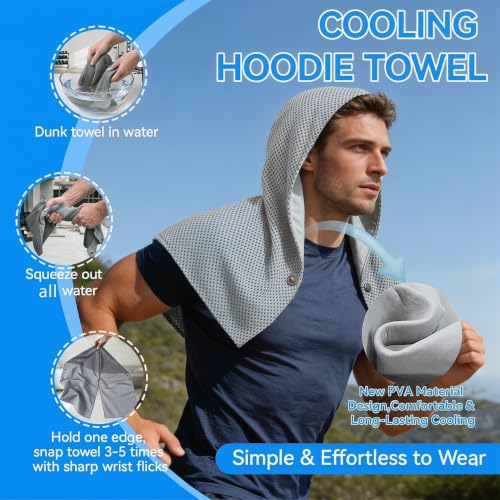 Upgraded PVA Cooling Hoodie Towels-UPF 50+ Instant Cooling Towel | Cooling Towels for Neck & Face, Sweat-Absorbent Ice Towel for Hot Weather, Sports, Camping, Cycling & Outdoor Activities