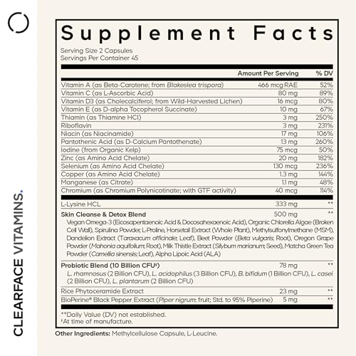 Codeage Clearface Vitamins, Skin Vitamins, Minerals, Niacin, 90 Capsules