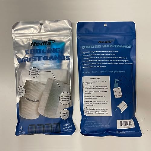 Nedia Cooling Wristbands Cotton Sweatband for Men and Women, Ice Gel Pack Inserts Keeps You Cool in Hot Weather Play, Sweat Absorbing Athletic Terry Cloth, for Tennis, Basketball, Running, More