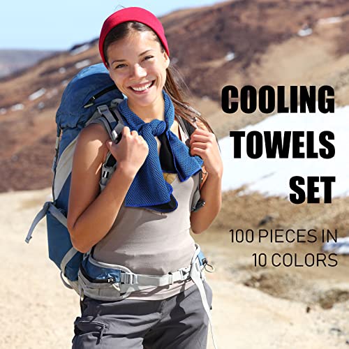 BBTO 100 Pack Cooling Towel Bulk | Ice Cold Sweat Rags, Breathable Microfiber Chilly Towel, Neck & Face, Sport Accessories, for Gym Yoga Golf Workout Beach