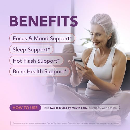 Menopause Supplements for Women, Hot Flash, Sleep, Mood & Focus Support, Hormone-Free with Maca, Ginseng, Chamomile & Saffron, Non-GMO, 60 Capsules, 30 Day Supply
