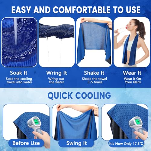 Hosuly 6 Pack Cooling Towels 40"x12" Ice Towel Cooling Neck Wraps Soft Breathable Chilly Stay Cool in Summer for Sports Yoga Golf Gym Activities (Dark Blue)