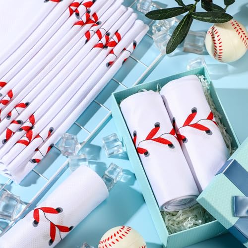18 Pcs Cooling Towels 40"x12", White, Baseball | Baseball Cooling Towels, Baseball Swag Bag Stuffers, Team Gifts Bulk, Cool Rags for Extreme Heat Sport Training
