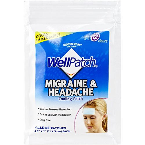 WellPatch Migraine & Headache Cooling Patch - Drug Free, Lasts Up to 12 Hours, Safe to Use with Medication - Large Patches (4 Packs of 4 Patches), Each 4.3 x 2 in