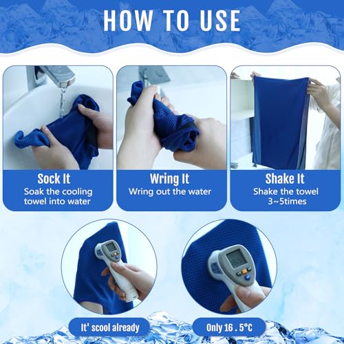 Hosuly 12 Pcs Cooling Towels for Face and Neck 12 x 40 Inch Workout Towels for Gym Fast Drying Hot Weather Sweat Rag Cold Cooling Cloth with 12 Bags Athletes Sport Yoga Golf(Dark Blue)