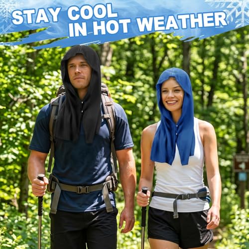 Acostop 4 Pcs Cooling Hoodie Towels for Neck and Face, Absorbent&Quick-Dry | Cooling Towel with Anti-Slip Snaps, Evaporative Cool & UPF 50 Sun Protection Wraps in Hot Weather Outdoor Sports