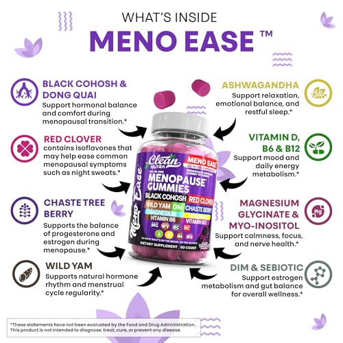Menopause Supplement for Women Gummies with Black Cohosh, Wild Yam, DIM, Magnesium, Red Clover Chasteberry for Hormone Balance Relief Night Sweats Mood Plus Bergamot, Vitamin D3, Vitamin B6 B12