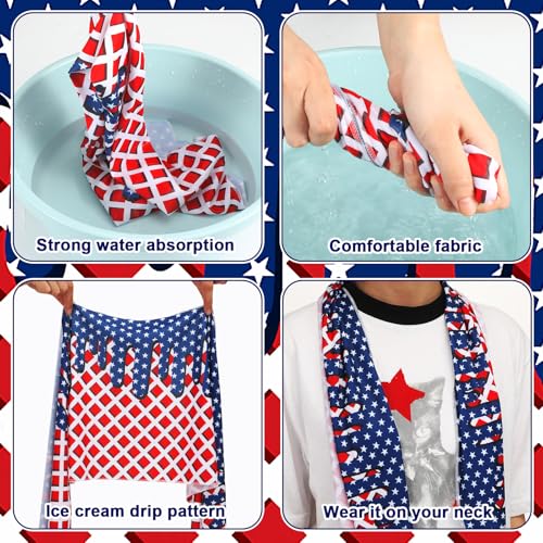 12 Pcs American Flag Cooling Towels 40"x12" 4th of July Ice Cooling Towels Patriotic Microfiber Sweat Rags Absorbent Washcloth Sport Team Gifts for America Gym Coach Gift Sport Party Favors