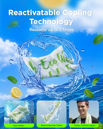 CoolRush Towel for Body–10 Pack Individually Wrapped Cooling Wipes | Instant Cooling Neck Wrap, Alcohol-Free Sweat Cooling Towel for Adults | Reusable, Travel, Gym, Music Festival, Camping Essentials