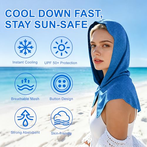 1 Pack Cooling Hoodie Towels for Neck and Face, UPF 50 Sun Protection & Instant Cooling Towels for Hot Weather, Soft Breathable Towel for Work Out, Sport, Gym, Camping & More Activities