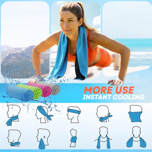 4 Pack Cooling Towels (40"x 12"), Soft Breathable Gym Towels, Outdoors Ice Towel for Neck and Face, Camp Essentials Microfiber Sweat Towels for Gym, Run, Yoga, Workout, Travel, Climb